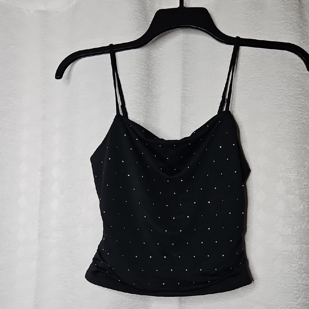 Elegant Black Spaghetti Rhinestone Strap Top